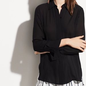 Black silk shirt with hidden button placket
